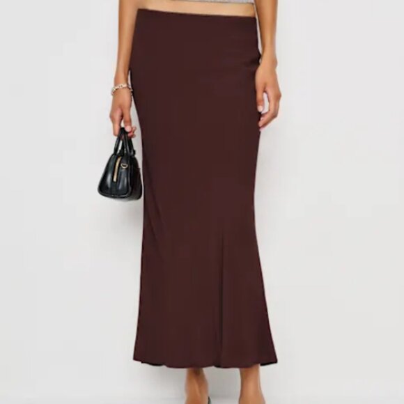 Reformation Layla Double Layer Slip Skirt Mahogany Brown - Picture 1 of 3